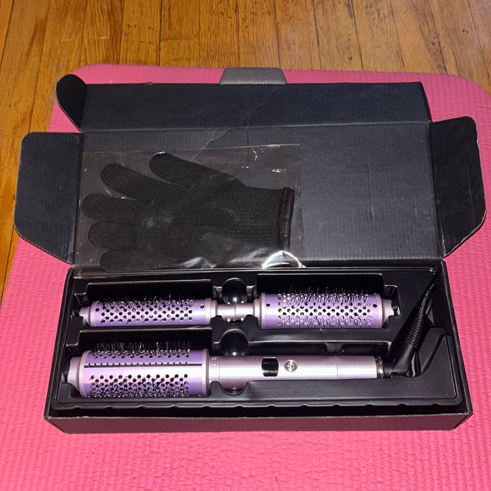 3-in-1 Thermal Heated Electric Round Styling Brush with Attachments & Glove